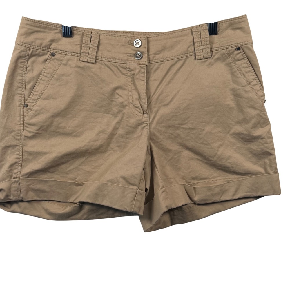 WHBM 6‎ Chino Shorts Cuffed Mid Rise Khaki Summer Preppy Safari Coastal Neutral